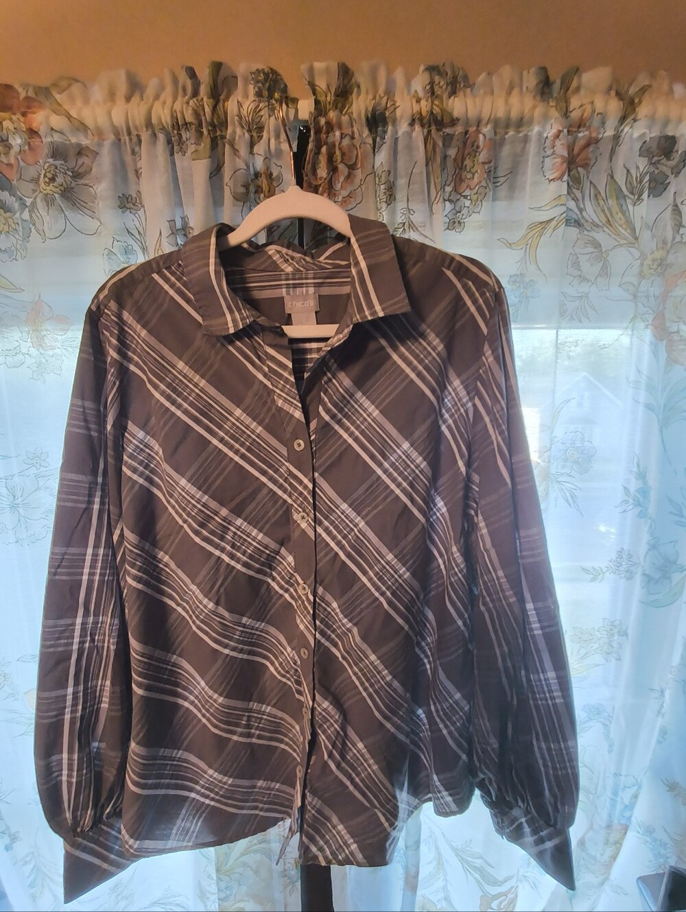 Chico's Gray Plaid Button-Down Shirt
